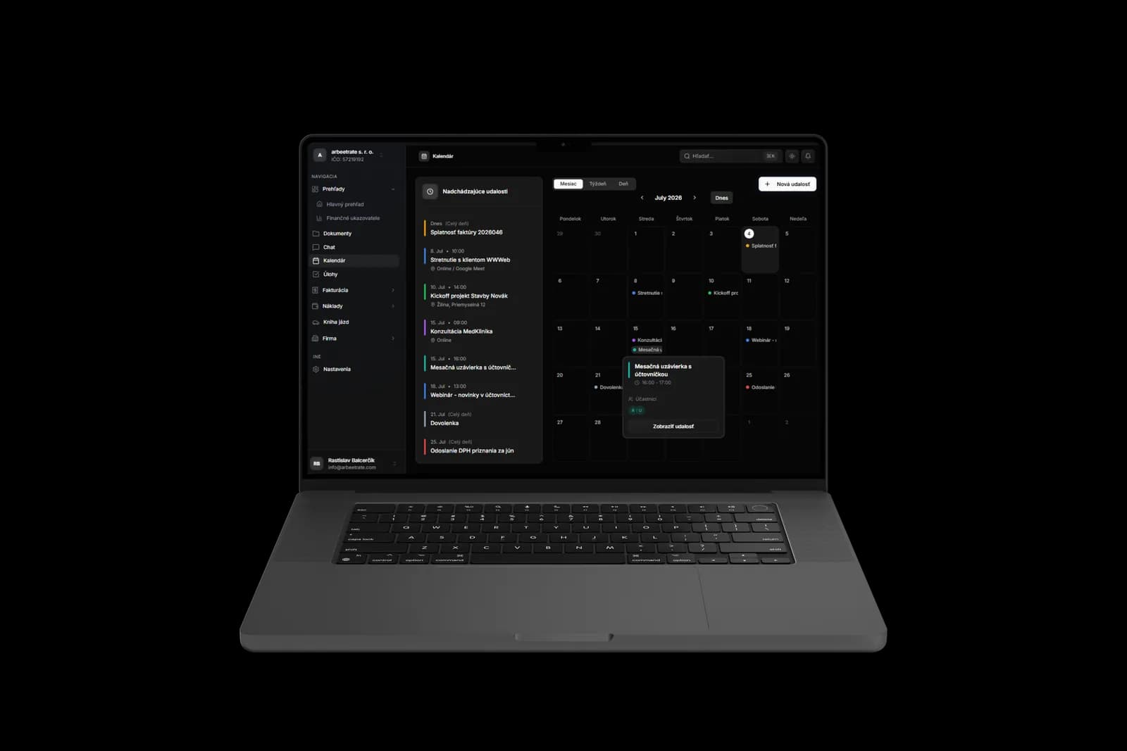 Calendar with scheduled events and tasks