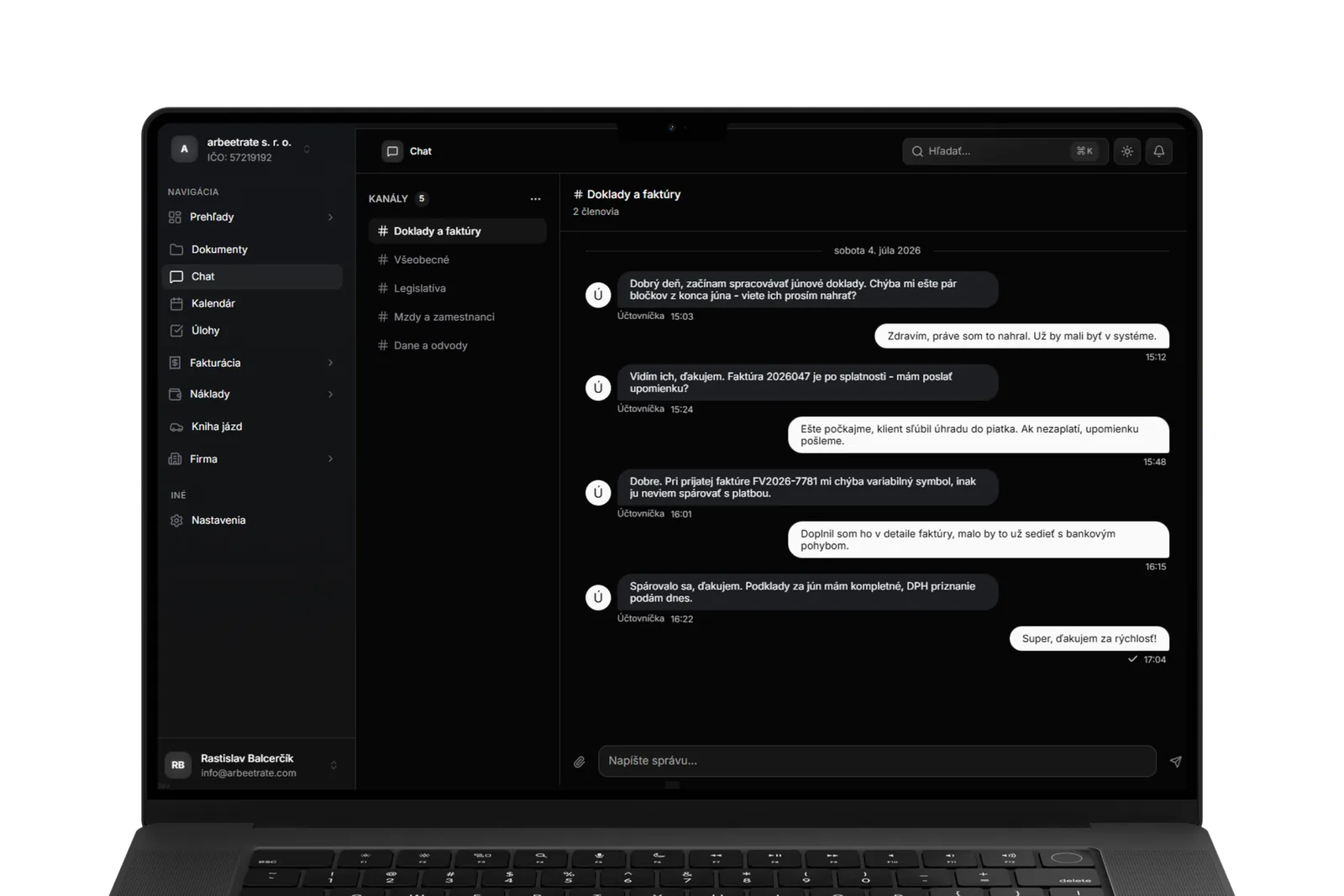 Chat with the accountant inside the system
